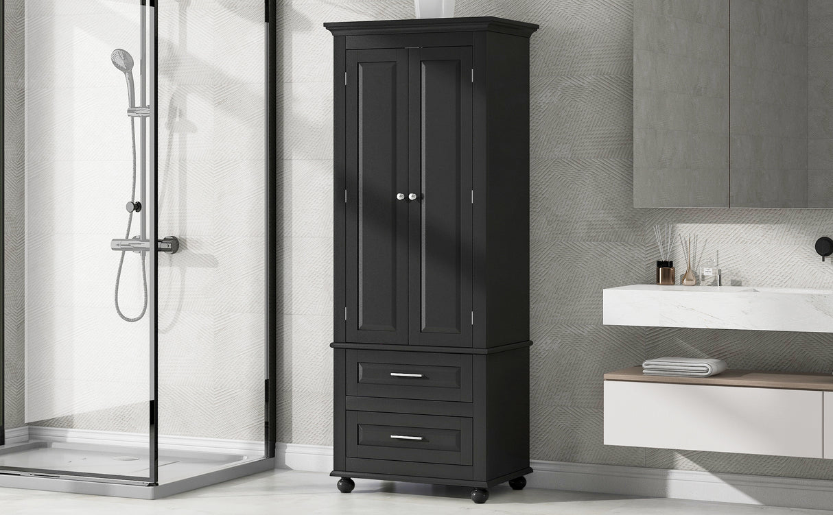 Tall Storage Cabinet with Two Drawers for Bathroom/Office, Black - V.I.P Digital Presence