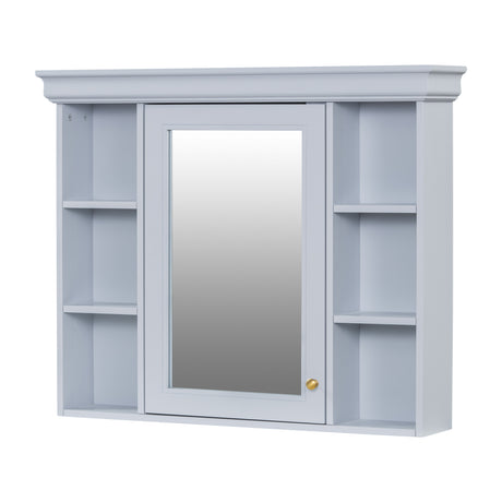 35'' x 28'' Blue Wall Mounted Bathroom Storage Cabinet with Mirror Door, Modern Bathroom Wall Cabinet with Mirror - V.I.P Digital Presence