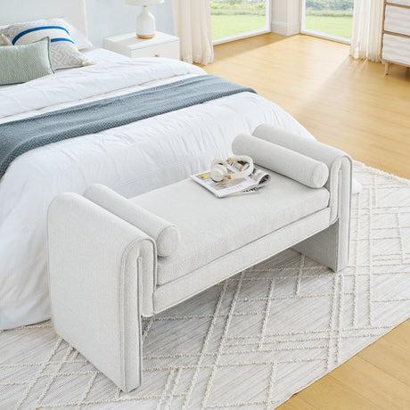 Bedroom storage stool, linen storage stool, large storage space, 50.39 inches white - V.I.P Digital Presence