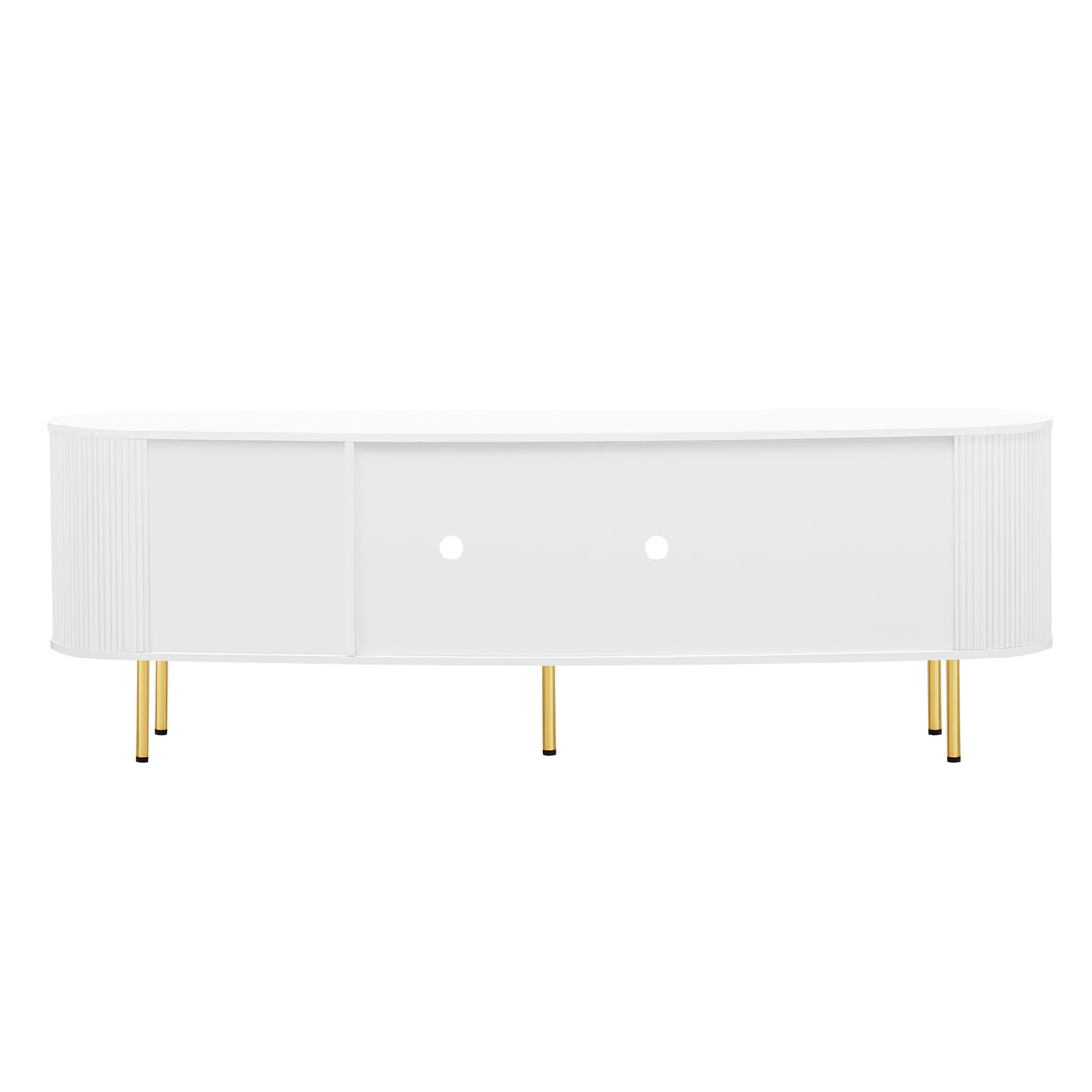 U-Can Modern TV Stand for TVs up to 80 Inches, Entertainment Center with 4 Cabinets, Wood with Metal Legs and Handles White - V.I.P Digital Presence