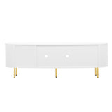 U-Can Modern TV Stand for TVs up to 80 Inches, Entertainment Center with 4 Cabinets, Wood with Metal Legs and Handles White - V.I.P Digital Presence