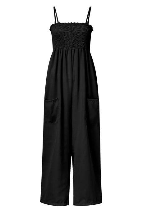 Smocked Spaghetti Strap Wide Leg Jumpsuit - V.I.P Digital Presence