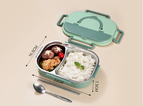 Stylish, simple, portable, large capacity 304 stainless steel two-compartment lunch box with bowl lunch box - V.I.P Digital Presence