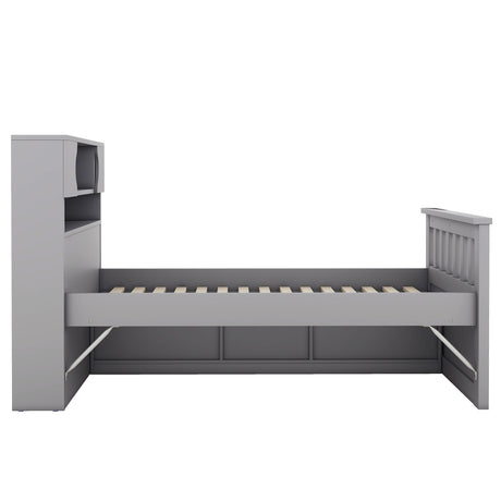Twin Size Captain Platform Bed Frame with Storage Bookcases and Shelves,Four Drawers, Gray - V.I.P Digital Presence