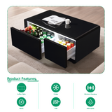 Modern Smart Coffee Table with Built-in Fridge, Bluetooth Speaker, Wireless Charging, Touch Control Panel, USB Interface Black - V.I.P Digital Presence