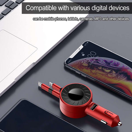3-IN-1 Car Charger Mobile Phone  Adapter For IOS/Android/Type-C USB Retractable Charging Cable 4.2A Fast Charing For Truck - V.I.P Digital Presence
