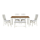 TOPMAX Mid-Century 6-Piece Wood Dining Table Set, Kitchen Table Set with Drawer  Upholstered Chairs and Bench  Butter Milk