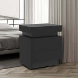 Modern Black LED Nightstand with Led Lights Bedside table with 2 High Gloss Drawers for Bedroom - V.I.P Digital Presence