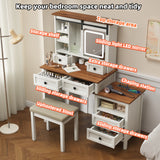 46.5-inch dressing table with adjustable LED lighting mirror and charging station, equipped with soft cushioned stool - V.I.P Digital Presence