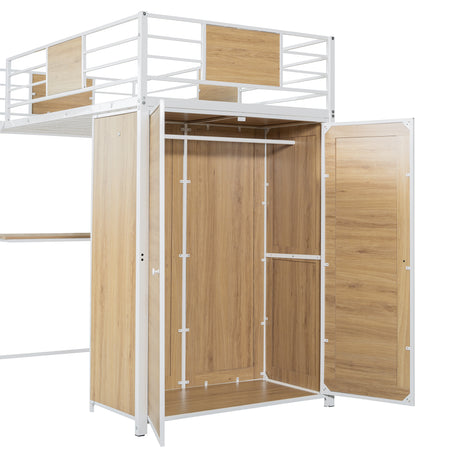 Twin Size Loft bed with L-shape Desk and Wardrobe, White - V.I.P Digital Presence