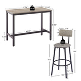 Bar Table Set with 4 Bar stools PU Soft seat with backrest Grey 47.24'' L x 23.62'' W x 35.43'' H - V.I.P Digital Presence