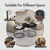 A set of nested coffee tables, 27.6-inch round coffee table, wooden marble patterned tabletop, sturdy metal frame (black) - V.I.P Digital Presence