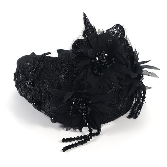 Hand embroidered three-dimensional simulation crystal flower headband pearl headband - V.I.P Digital Presence