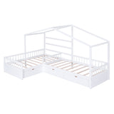 Twin Size House Platform Bed with Three Storage Drawers White