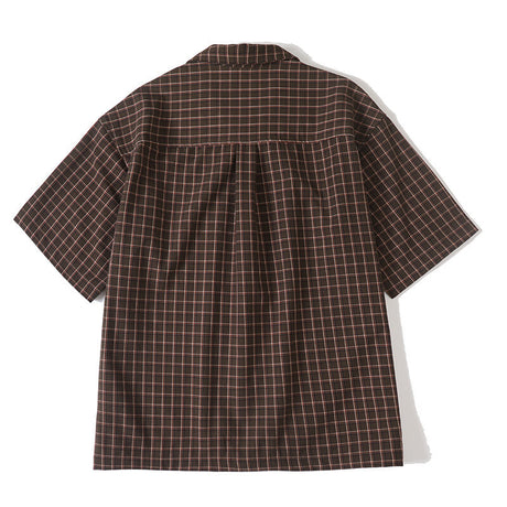 Vintage color woven plaid wrinkle resistant Cuban collar short sleeved shirt - V.I.P Digital Presence