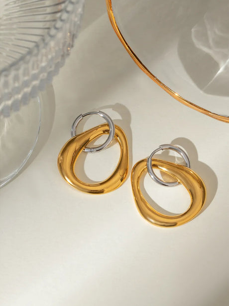 18K Gold-Plated Stainless Steel Contrast Asymmetrical  Earrings - V.I.P Digital Presence