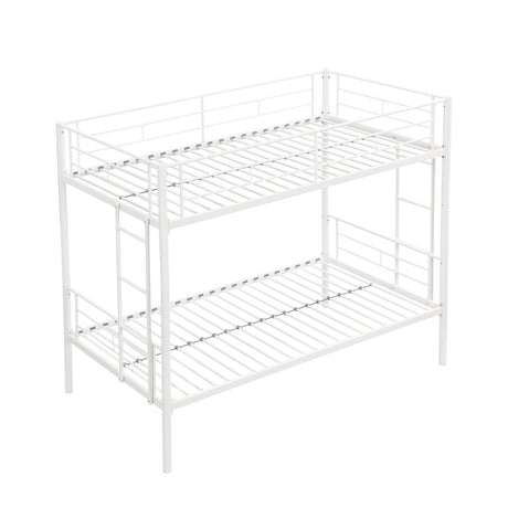 Twin metal bunk beds, metal structure bed frame with safety guardrails and 2 ladders, convertible bunk beds, white - V.I.P Digital Presence