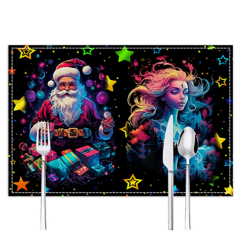 Christmas table mat with white linen starry sky and Santa Claus print - V.I.P Digital Presence