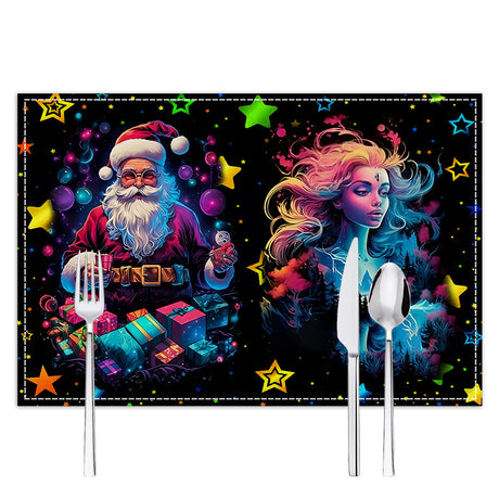 Christmas table mat with white linen starry sky and Santa Claus print - V.I.P Digital Presence