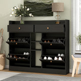 ONTREND modern shoe cabinet with 4 flipped drawers, multifunctional double-layer shoe storage with drawers, black. - V.I.P Digital Presence