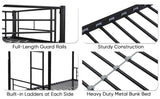 Double decker bed, size above twin bed, with 2 ladders and full-length guardrail, metal, storage space, black - V.I.P Digital Presence