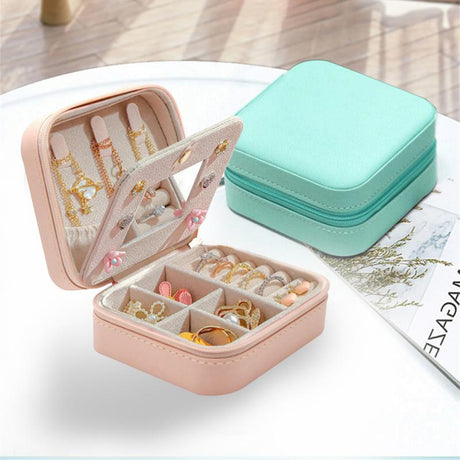 Portable Leather Jewelry Box Candy Color Travel Storage Upgrade With Mirror Earrings Rings Display Organizer Mother's Day Gift - V.I.P Digital Presence
