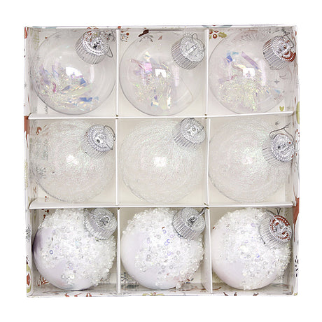 Christmas balls, silk balls, winding balls, painted balls, 8cm, 9pcs, boxed Christmas decorations - V.I.P Digital Presence