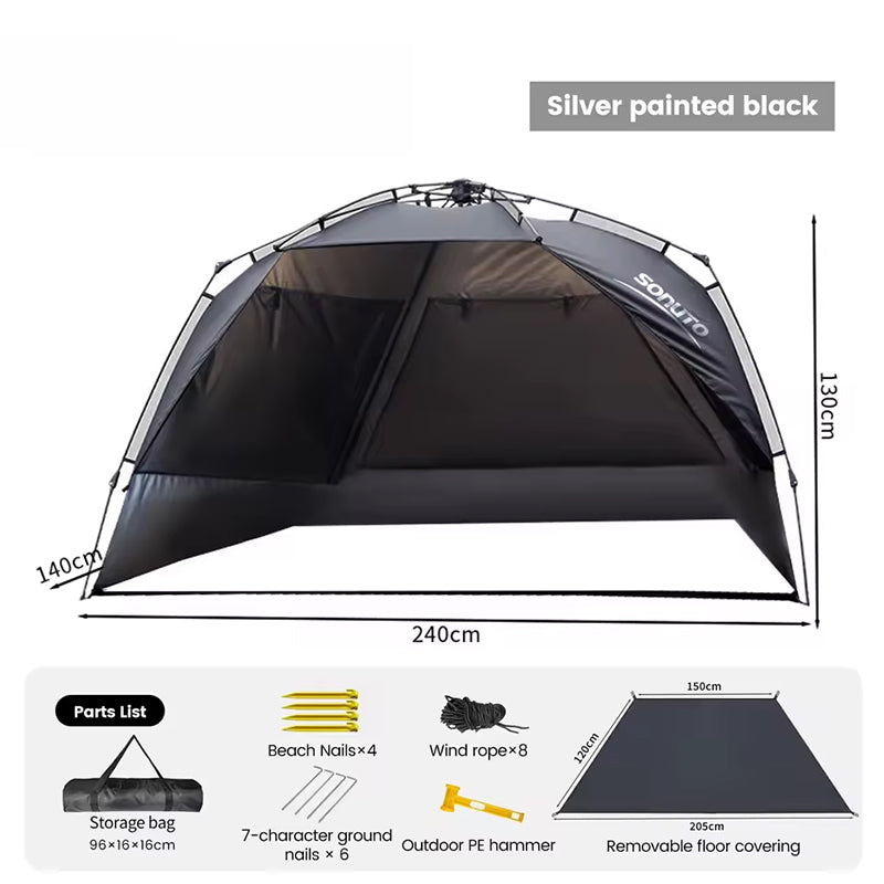 Outdoor 3-4 person one-touch quick-set tent, suitable for beach, fishing, family trips, picnics, parks, UV-resistant with sunsha - V.I.P Digital Presence