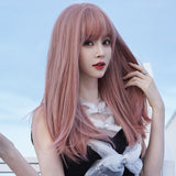Wig Female Long Hair Full Head Set Type Net Red Long Straight Hair Air Bangs Pink Wig Set Fashion Wig - V.I.P Digital Presence