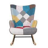 Rocking Chair with ottoman, Mid Century Fabric Rocker Chair with Wood Legs and Patchwork Linen for Livingroom Bedroom - V.I.P Digital Presence