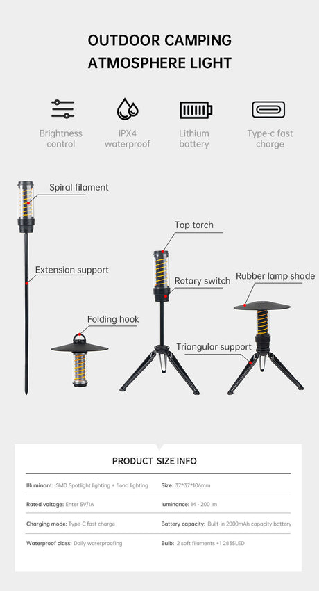 Outdoor Camping Light Portable Night Light Portable Flashlight Tripod Stand Lighting Lighthouse Marquee Tent Atmosphere Light - V.I.P Digital Presence