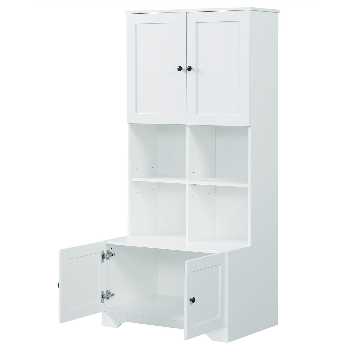 Bathroom storage cabinet, 4-door independent cabinet, adjustable shelf, open multi-layer shelf, white - V.I.P Digital Presence
