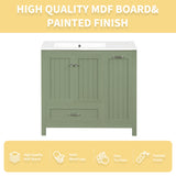 36 inch bathroom vanity with sink, one double door cabinet one large drawer and one flip drawer solid wood and MDF board, green - V.I.P Digital Presence