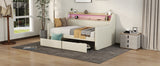Twin Size Daybed with Storage Drawers, Upholstered Daybed with Charging Station and LED Lights, Beige - V.I.P Digital Presence