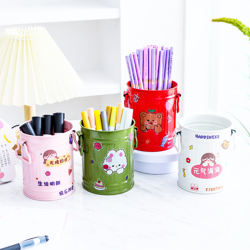 Cylindrical wrought iron pen holder DIY creative desktop storage bucket multifunctional stationery pen holder - V.I.P Digital Presence