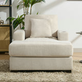 39.7" Oversized Chaise Lounger Modern Style Sofa Couch ,with Pillows, Charge Station & Cup Holders, Chenille Fabric, Cream - V.I.P Digital Presence
