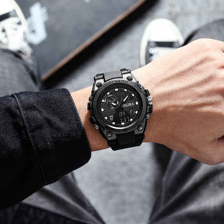 Men's dual display waterproof electronic watch, outdoor sports timing multifunctional quartz electronic watch, shock resistant student watch - V.I.P Digital Presence
