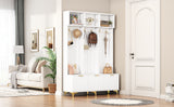 Large storage hall tree with bench, multifunctional storage platform, luxury clothes hanger equipped with 6 gold hooks - V.I.P Digital Presence