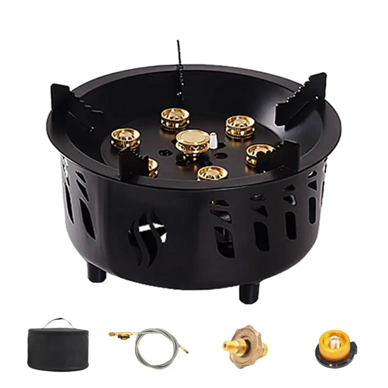 Estufa de gas portátil de 7 núcleos para acampar, con potente potencia de fuego, bolsa de transporte, ideal para acampar al aire libre, senderismo y pesca.