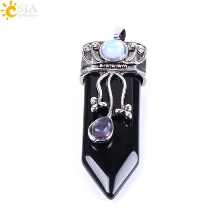 CSJA Vintage Large Natural Stone Sword-Shaped Pendant Jewelry Striped Crystal Agate Tiger Eye Jewelry Pendant Without Chain - V.I.P Digital Presence