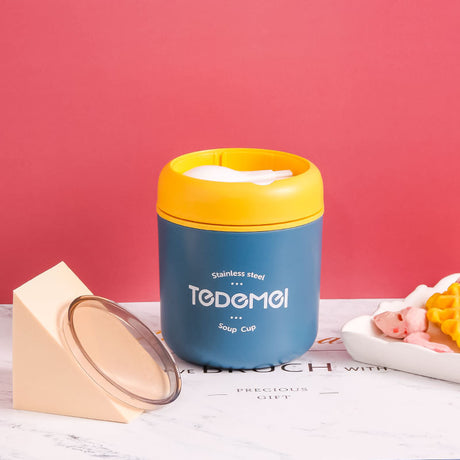 Japanese style simple sealed 304 stainless steel insulated breakfast cup with lid and spoon - V.I.P Digital Presence