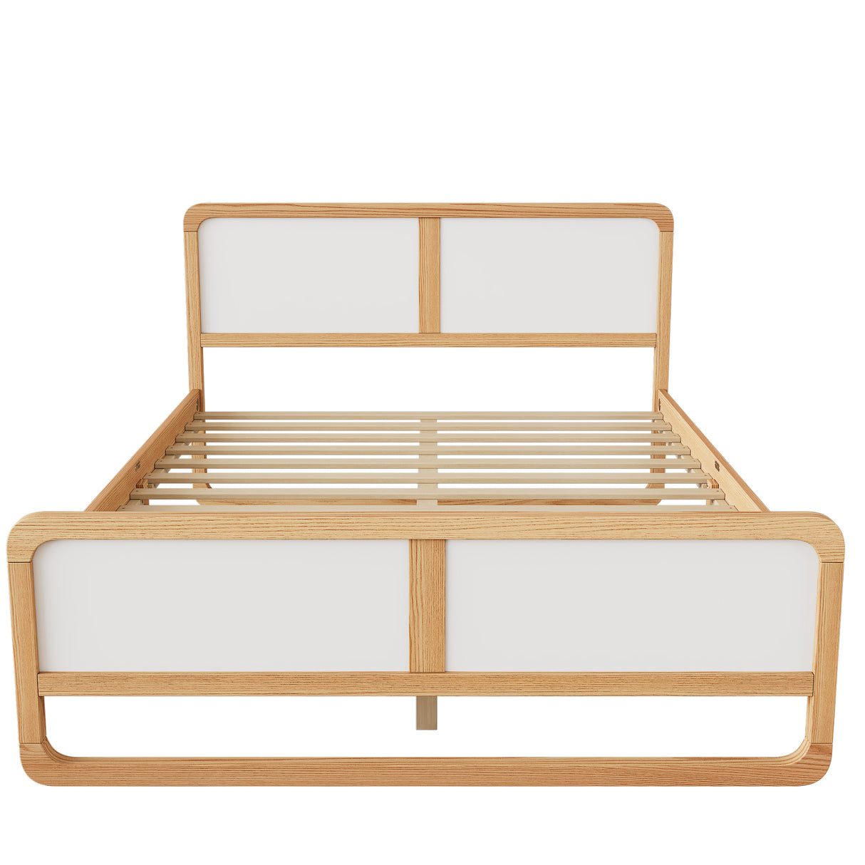Modern Style Queen Size Solid Wood Platform Bed for Kids, Teens, Adults, No Need Box Spring, Walnut and White - V.I.P Digital Presence