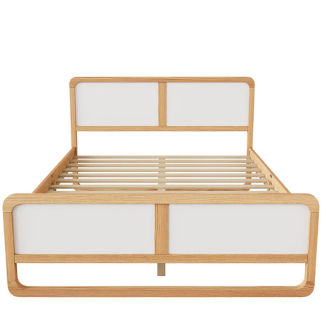 Modern Style Queen Size Solid Wood Platform Bed for Kids, Teens, Adults, No Need Box Spring, Walnut and White - V.I.P Digital Presence