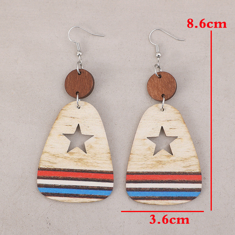 Cutout Star & Stripes Wooden Dangle Earrings - V.I.P Digital Presence