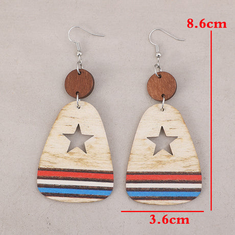 Cutout Star & Stripes Wooden Dangle Earrings - V.I.P Digital Presence