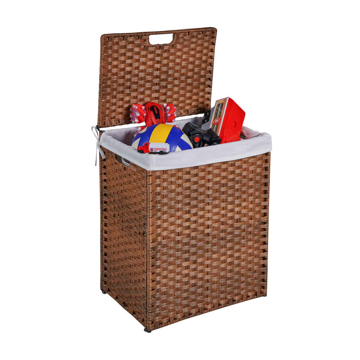Laundry Hamper With Lid PE Rattan Powder Coating Frame Clothes Hampers with 02 Removable Bags, 100L, Brown Color - V.I.P Digital Presence