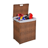 Laundry Hamper With Lid PE Rattan Powder Coating Frame Clothes Hampers with 02 Removable Bags, 100L, Brown Color - V.I.P Digital Presence