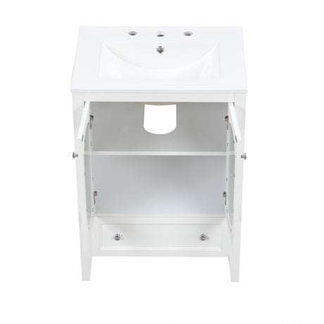 24" Bathroom Vanity with Sink, Bathroom Vanity Cabinet with One Drawer and Doors, Adjustable Shelf, Solid Wood and MDF, White - V.I.P Digital Presence