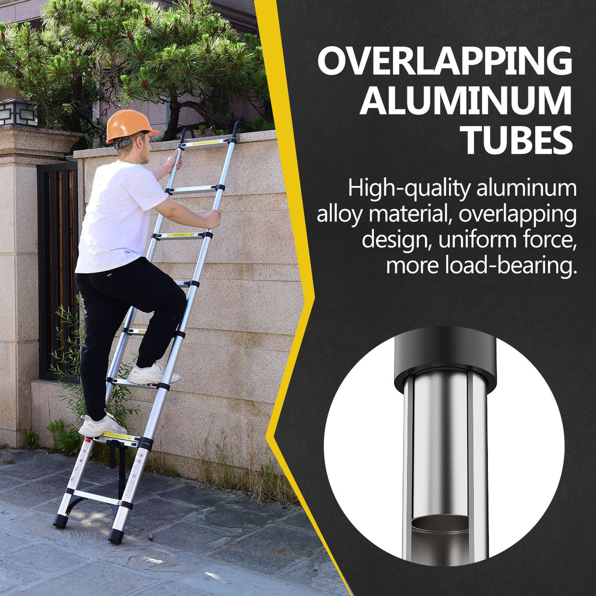 8.5FT telescopic ladder made of aluminum alloy, versatile folding telescopic ladder with hooks and triangular support frame - V.I.P Digital Presence