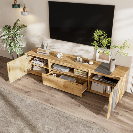 70 inch modern TV stand with 3 cabinets and drawers, entertainment center can accommodate TVs under 80 inches - V.I.P Digital Presence